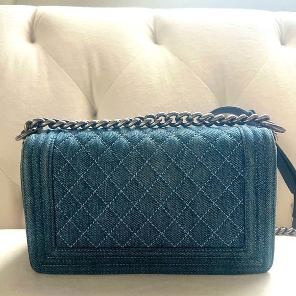 CHANEL Blue Denim Boy Flap Bag Meduim size - Picture 8 of 10